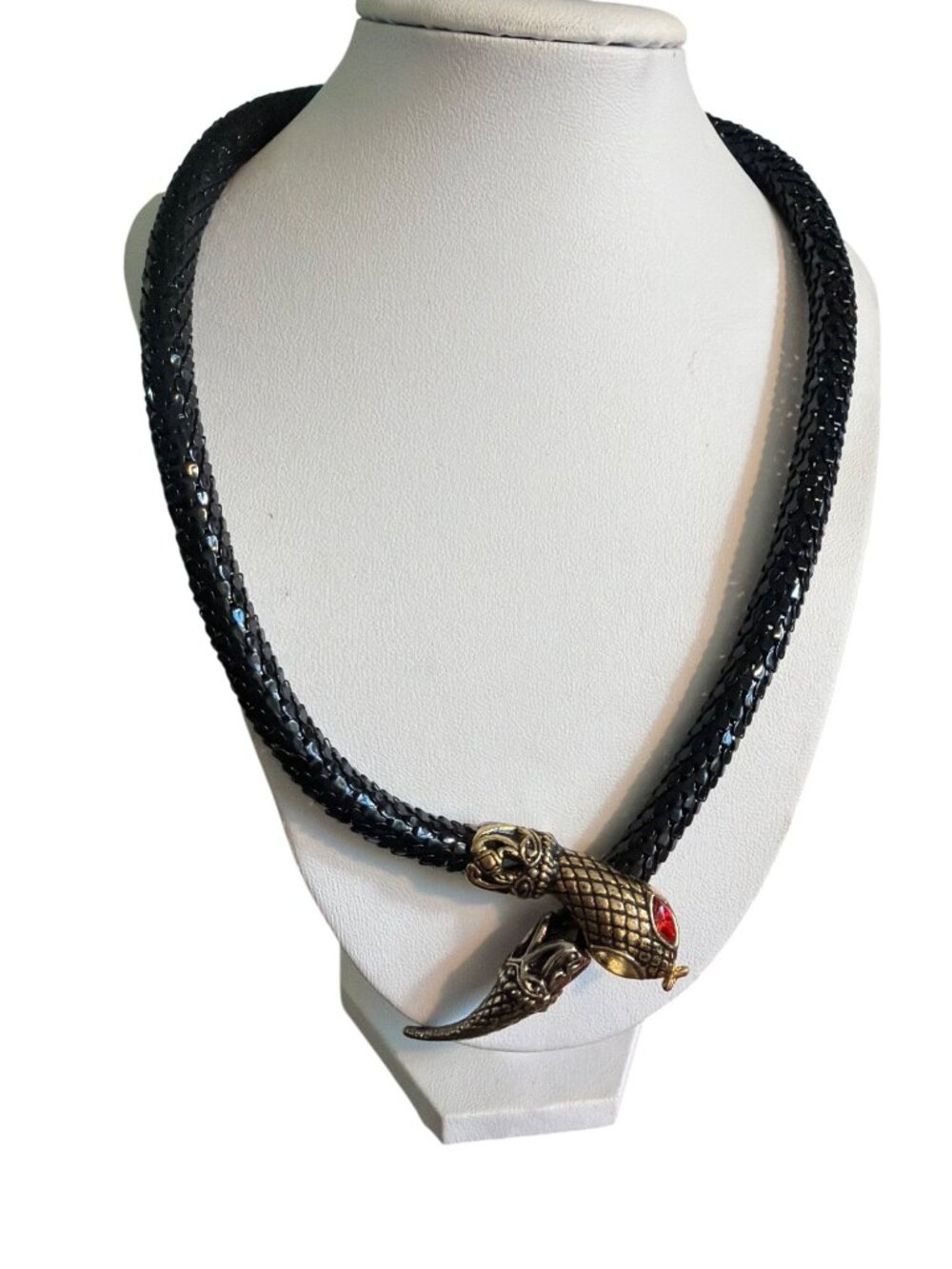 Vintage DL Auld Black Mesh Snake Necklace Gold Tone 1960s Estate 19" READ